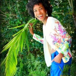 white crop blazer with flowers from neiman marcus